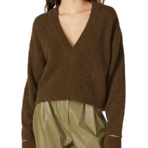 TIBI Army Green Alpaca Wool V-Neck Cropped Oversized Boxy Sweater XS